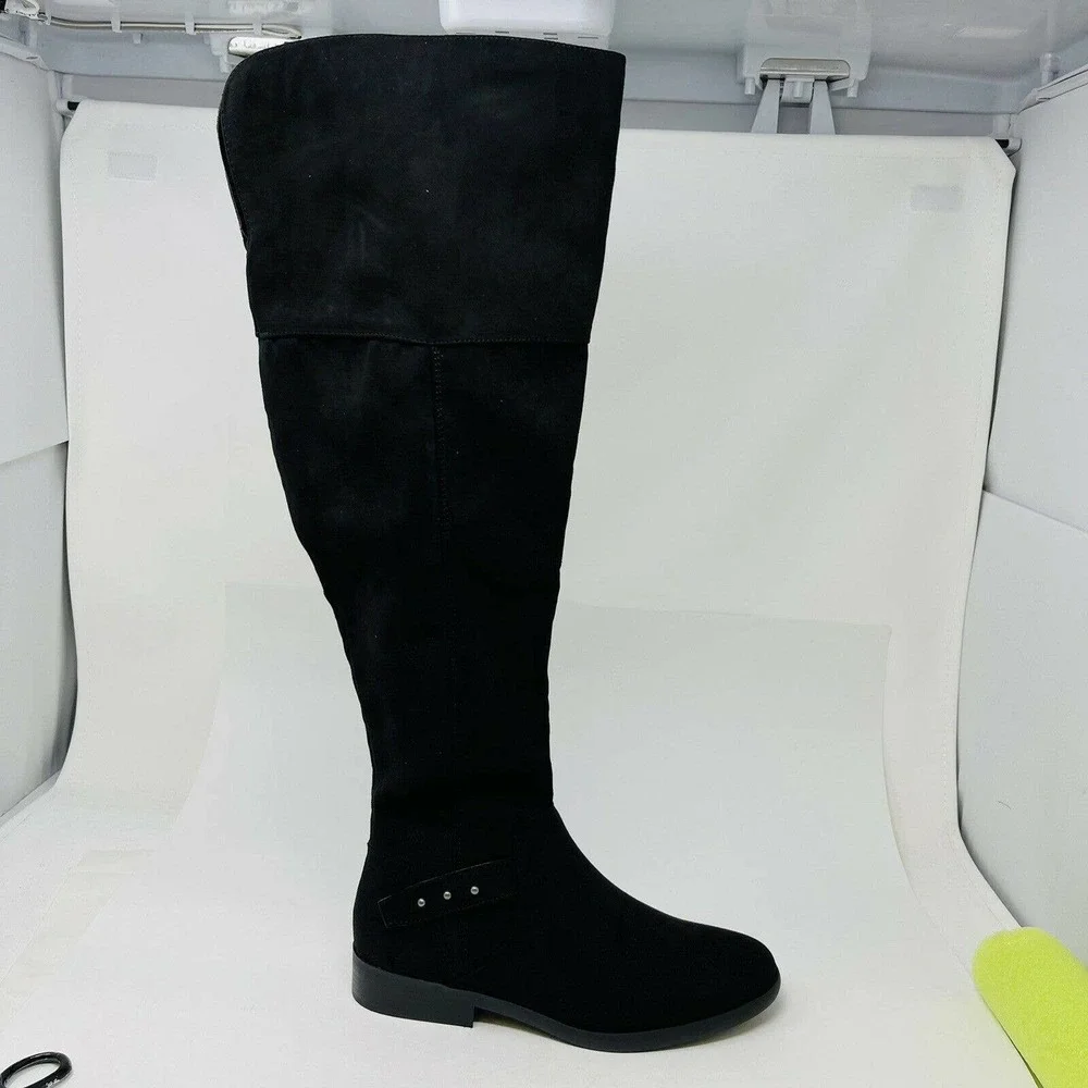 New Style & Co. Womens Lessah Vegan Closed Toe Over Knee‎ Black 6.5M Stud NIB